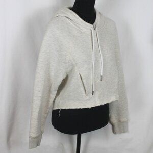 HOLOGRAM Off White Hoodie Size Medium Drawstring Hood L/S Kangaroo Pocket Crop